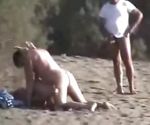 Nudisten有趣的海滩上